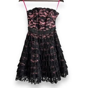 BETSEY JOHNSON dress black tiered floral lace pink lining tulle party goth 0 NWT